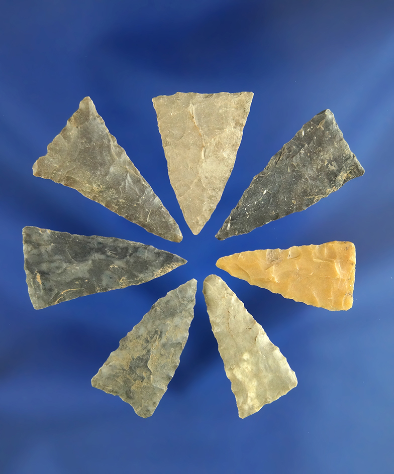 Set of seven nice Triangles found in Greenup Co., Kentucky, all in very good condition.