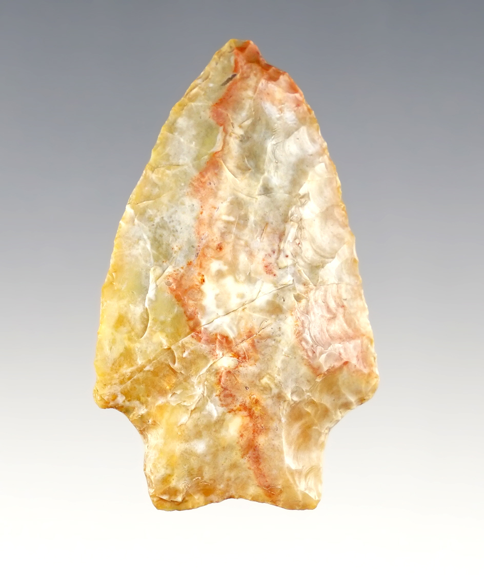 Beautiful material on this 2" transitional Paleo made from Flint Ridge Flint. Found in Ohio.