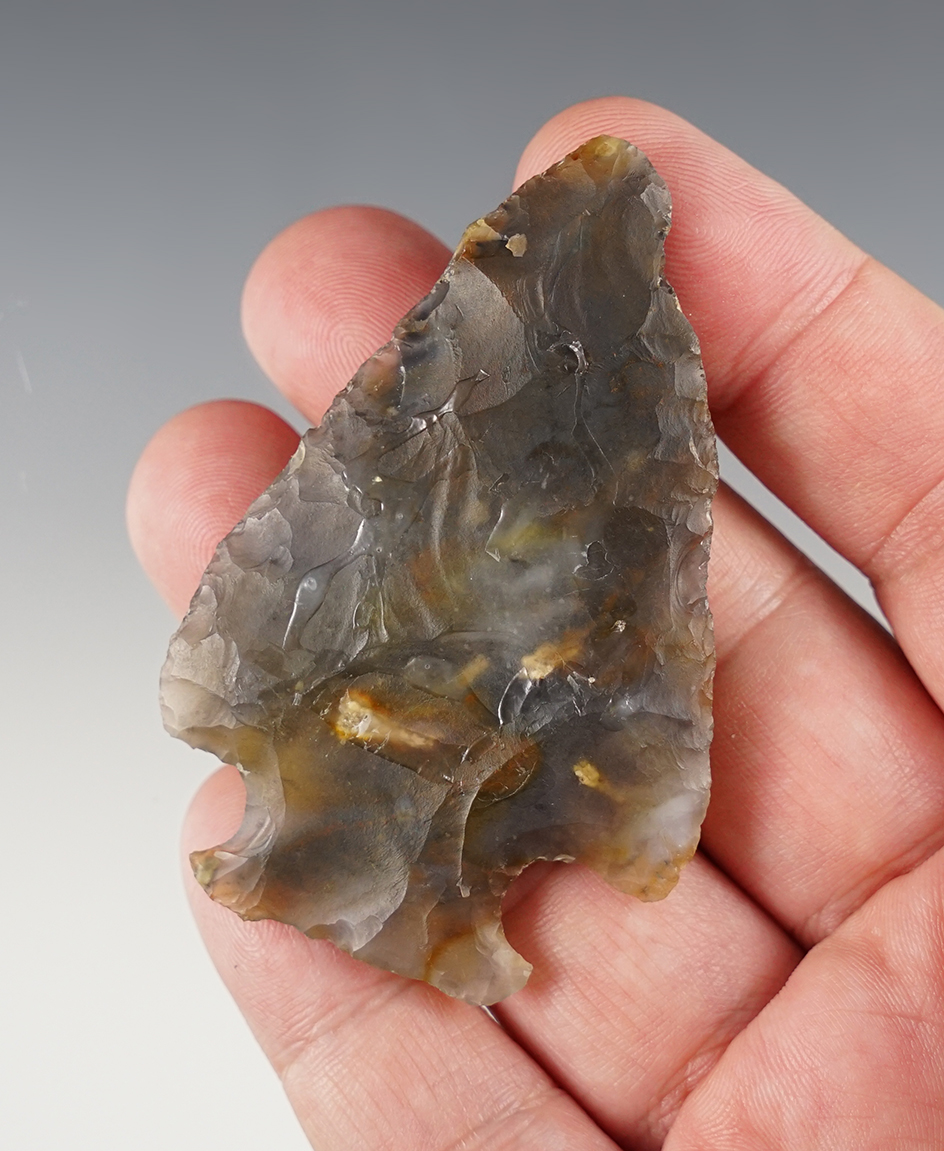 2 3/4" Hopewell made from translucent multi-colored Flint Ridge Chalcedony found in Ohio.