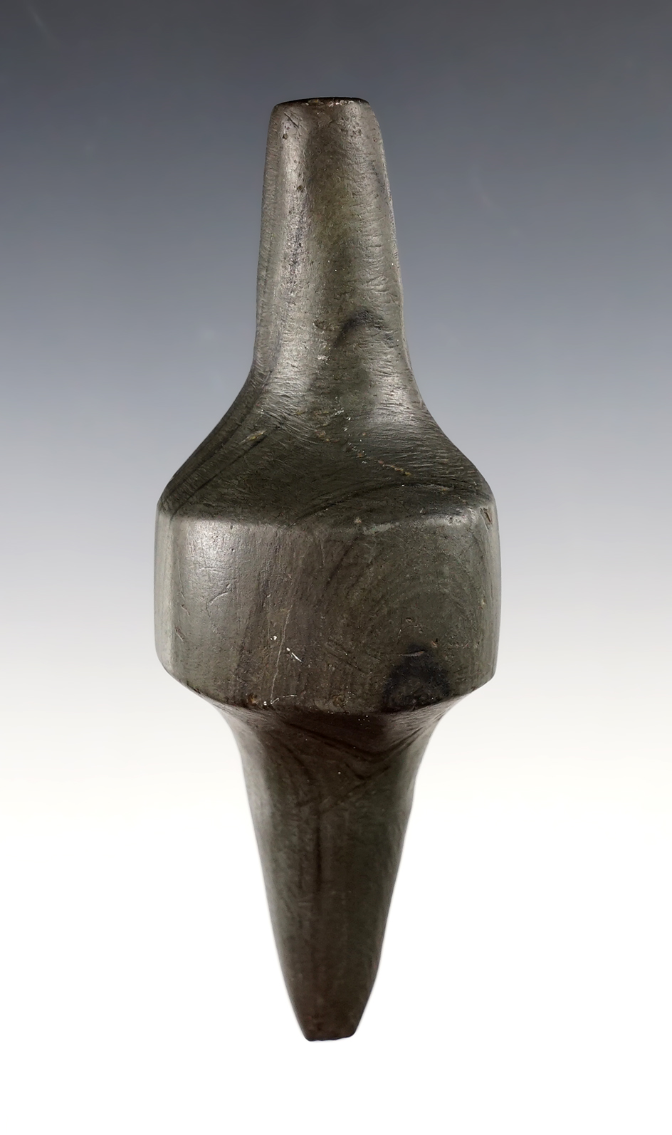 4 13/16" Glacial Kame Lizard Effigy made from Banded Slate -  Richland Co., Ohio. Ex. Root. 