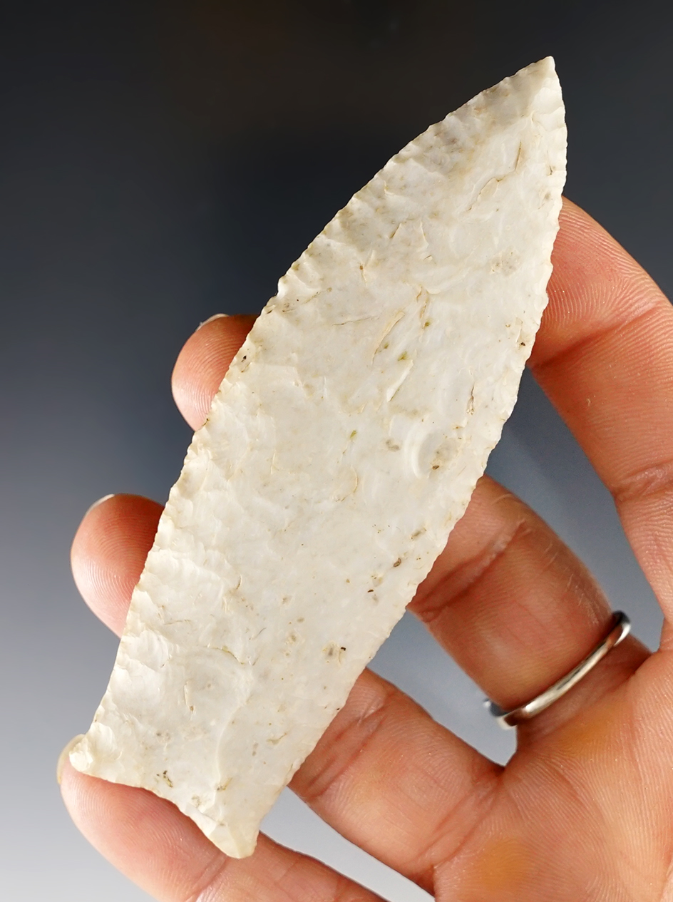 3 3/4" Paleo Point made from Burlington Chert. Found in Schuyler Co., Illinois. 