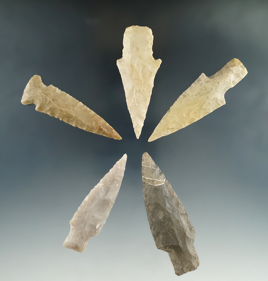 Set of five nice points found in Texas, largest is 2 15/16".