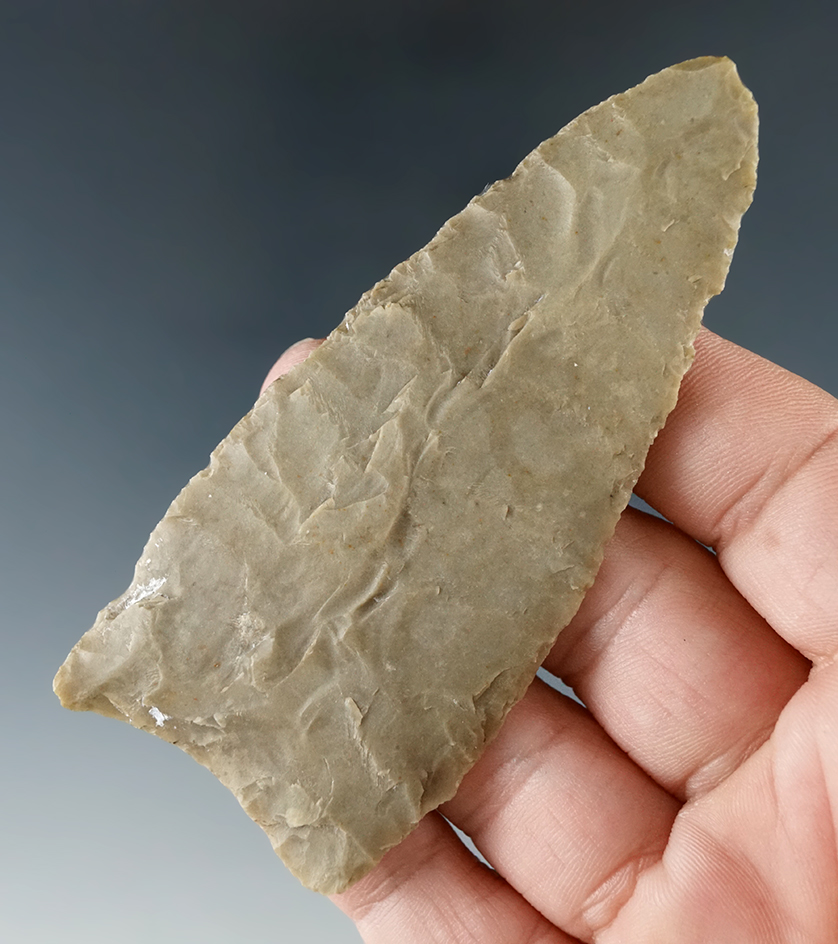 very thin 3 1/2" Kinney Knife is well patinated, found in Texas.