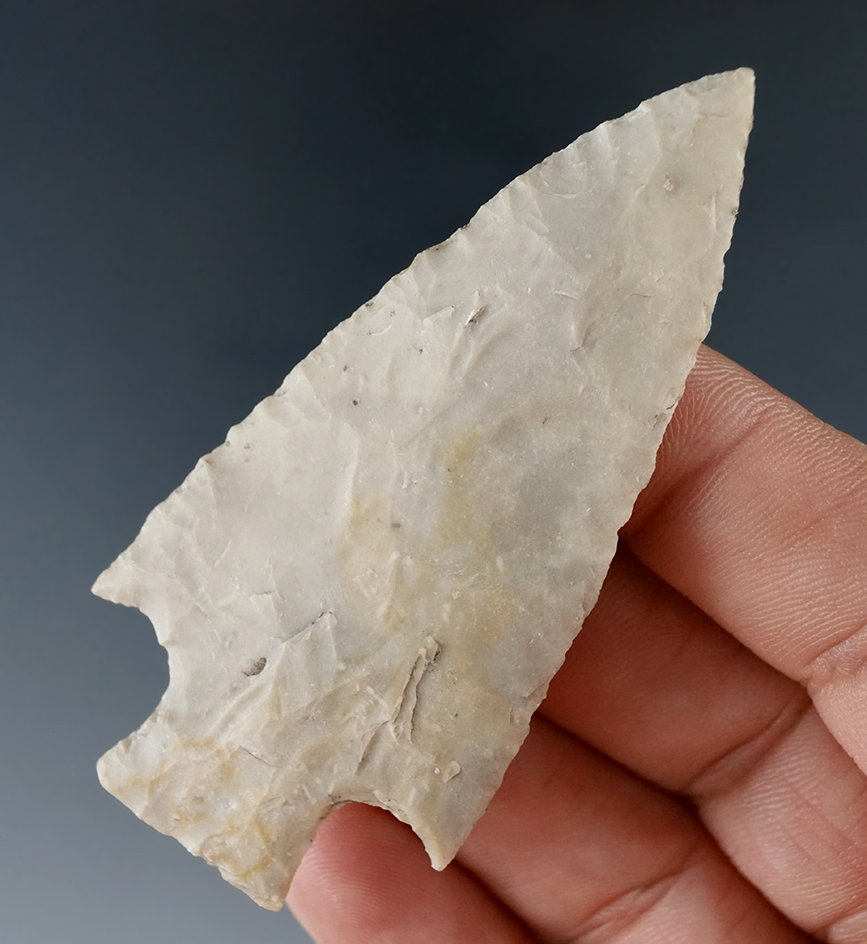 2 7/8" Lang point with good overall flaking found in Texas.