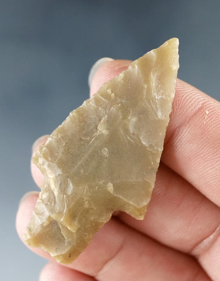 Excellent flaking and style on this 2" Bulverde point found in Texas.