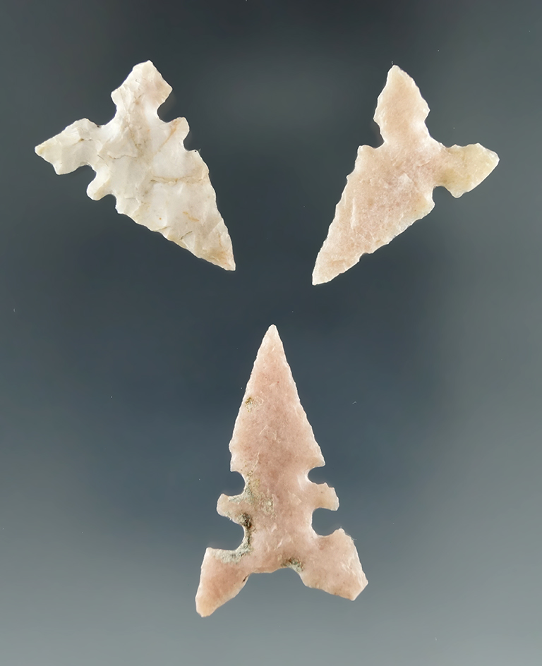 Set of three Toyah points found in Texas, largest is 1 1/16".