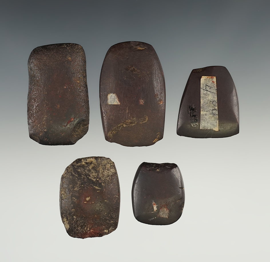 Set of five miniature hematite Celts found in Ohio, largest is 2 1/16".