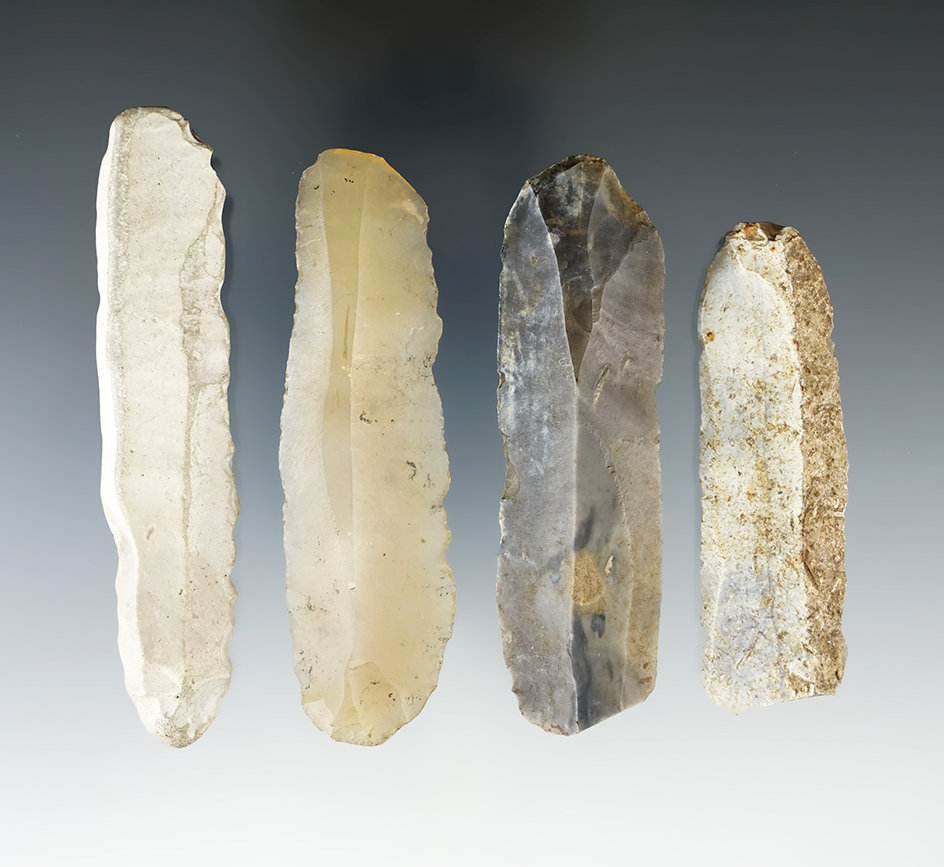 Set of four Uniface Neolithic flaked Knives found in Denmark, largest is 3 7/16".