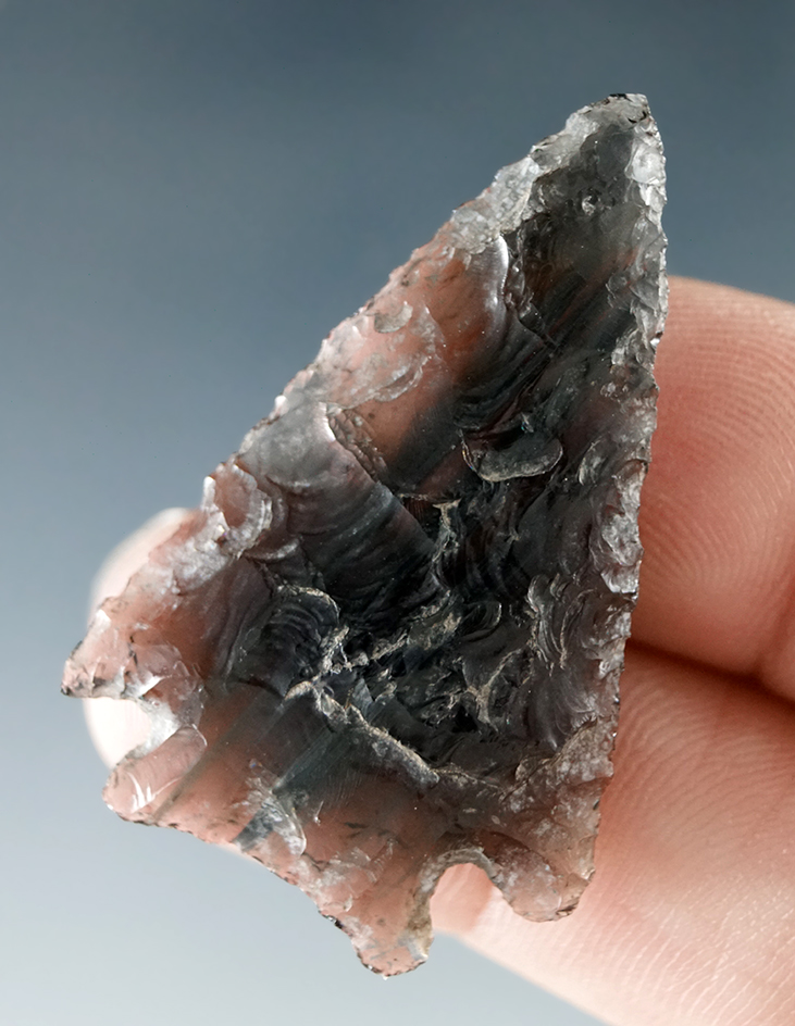 1 1/2" Elko Cornernotch made from nicely banded obsidian found in Lake Co., Oregon.