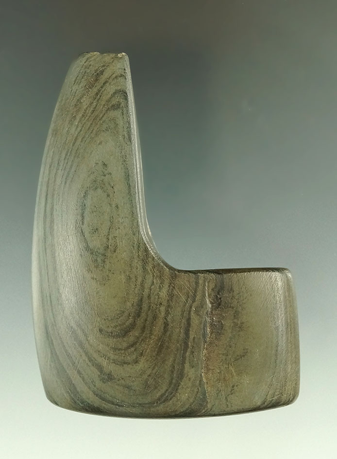3 1/4" Geniculate Bannerstone - green banded slate found in Marion Co., Ohio. Bennett COA.
