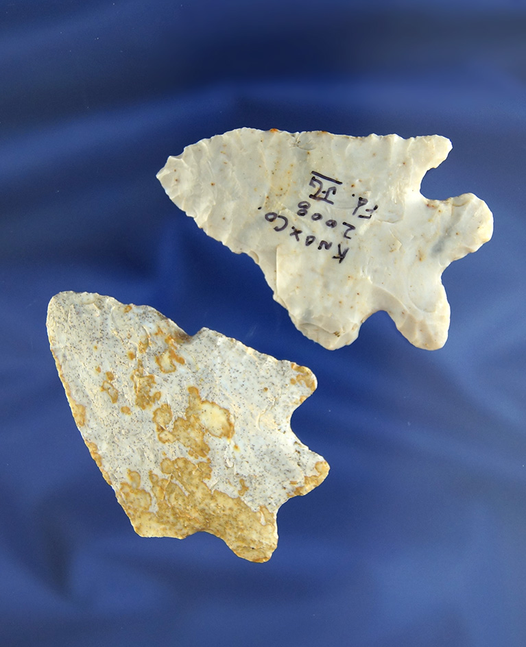 Pair of Archaic Bifurcate Base Points found in Knox Co.,  Ohio, largest is 2 5/16".
