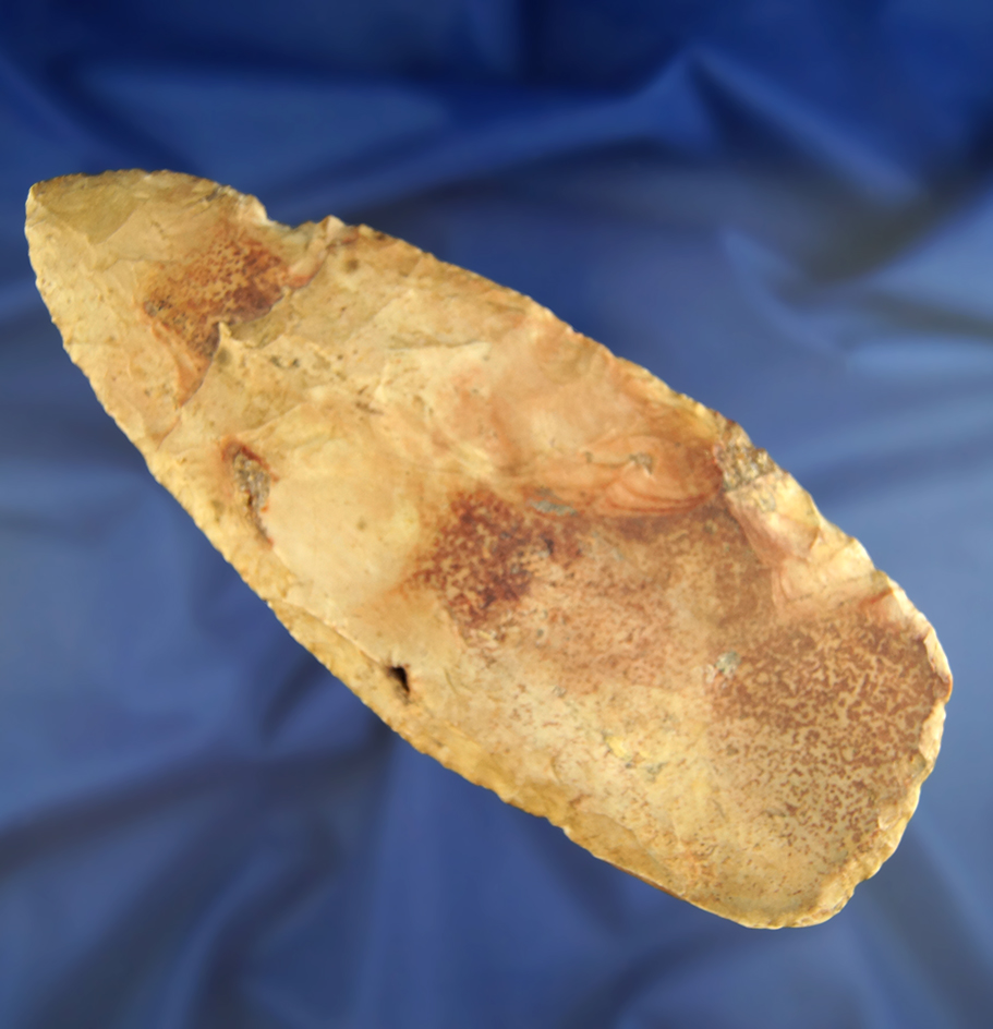 Large! 7 11/16" Blade made from beautifully colored red and tan Flint that is heavily patinated.