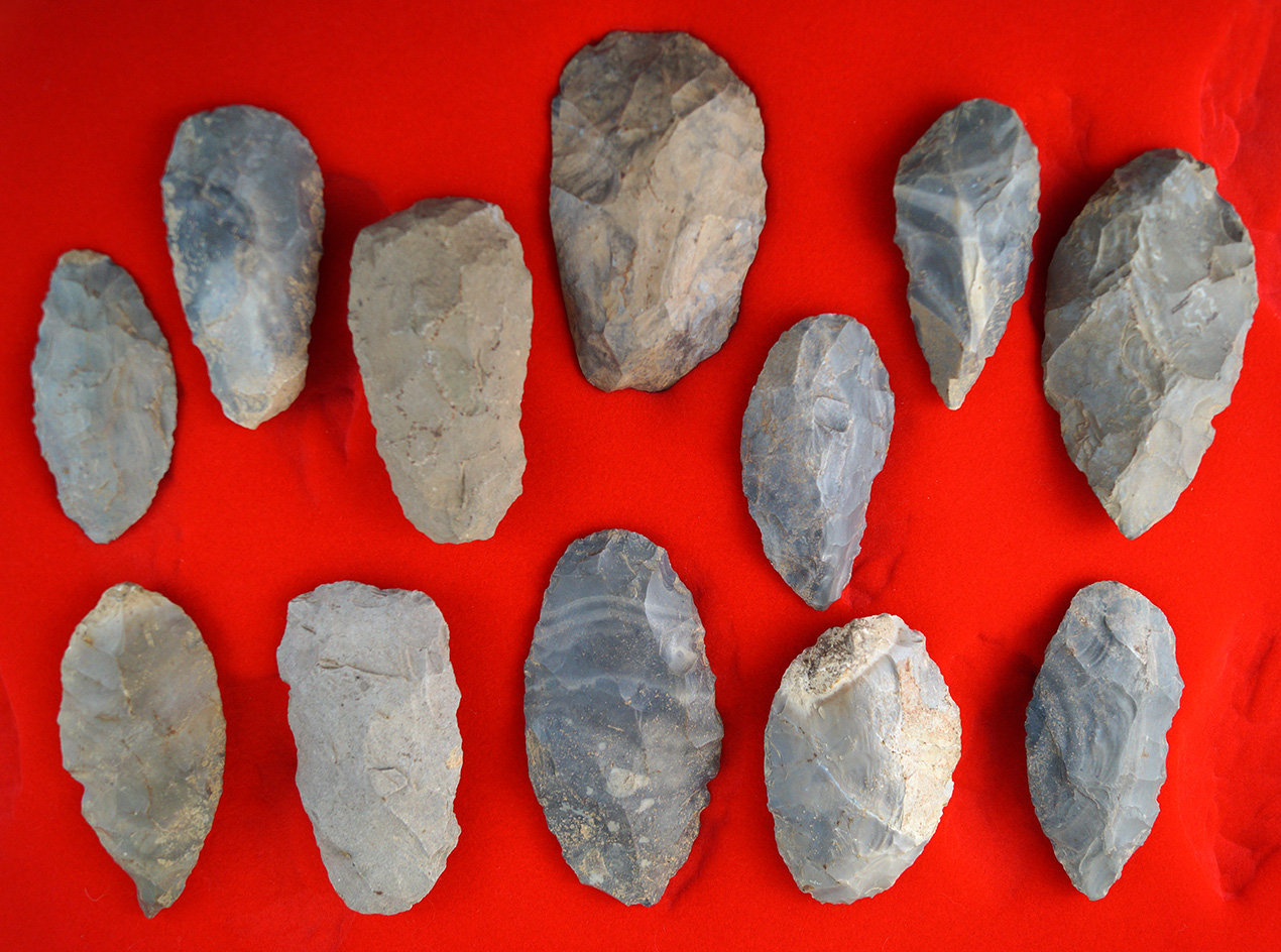 Cache of 12 Hornstone Blades - Largest is 4 3/4" - all found by Judge John Fitch in Columbiana Co.,