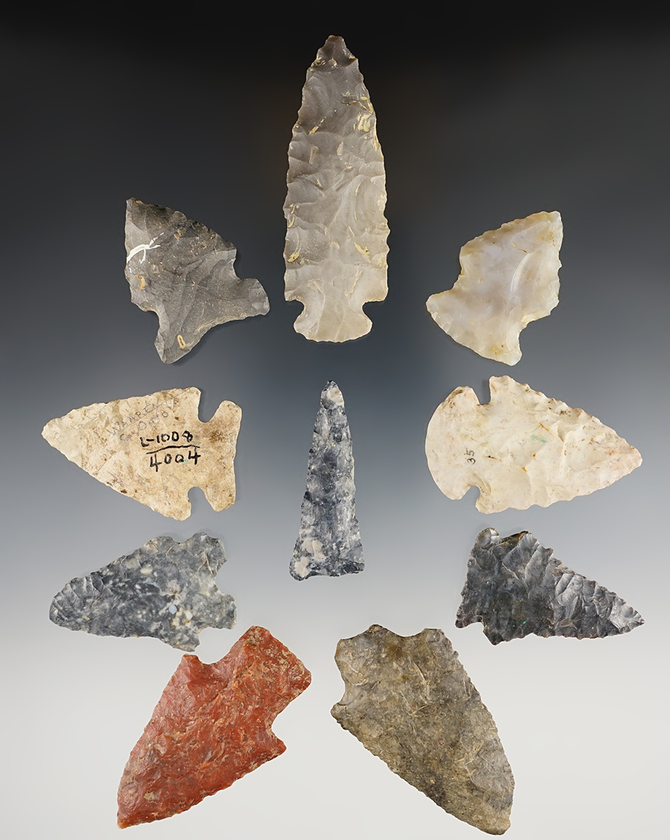 Set of 10 nice Ohio Points. The largest is 2 7/8". Ex. Harnest collection.