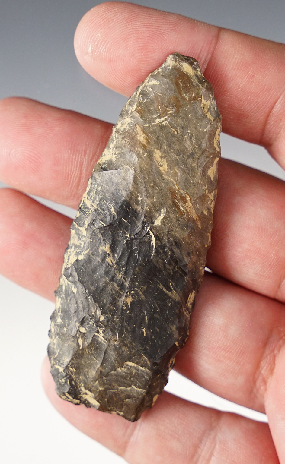 3" Knife made from heavily patinated Coshocton Flint. Found in Salem Ohio. Ex. Harnest.