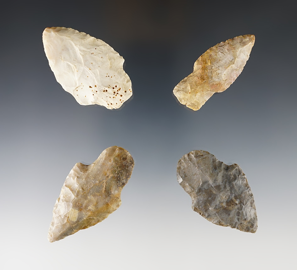 Set of 4 Midwestern Adena points in good condition. The largest is 2 3/8".