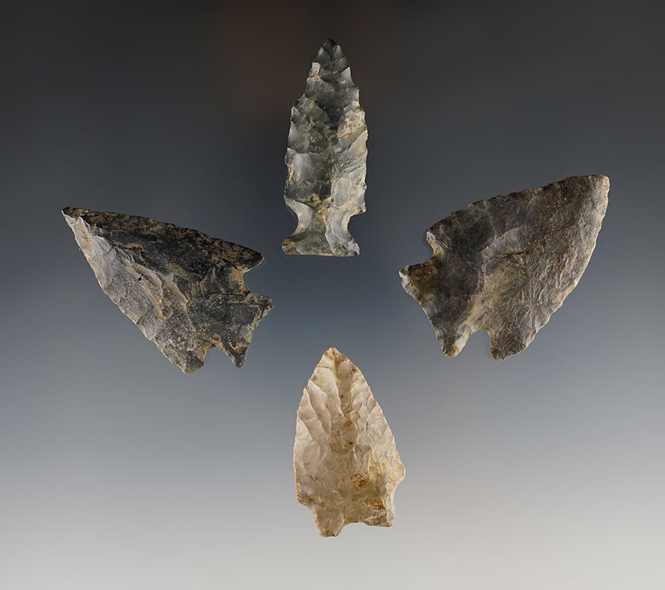 Set of 4 well made Ohio Points including a nice Fishspear. The largest is 2 3/16".