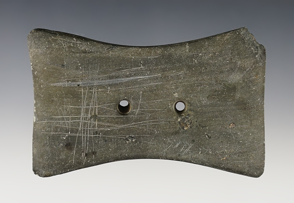 Well made 4 1/8" wide Quadra-Concave Gorget - Ohio. Some engraving on the surface.