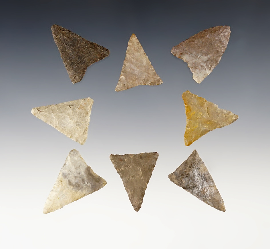 Set of 8 Midwest Triangles in great good condition. The largest is 1 7/16".