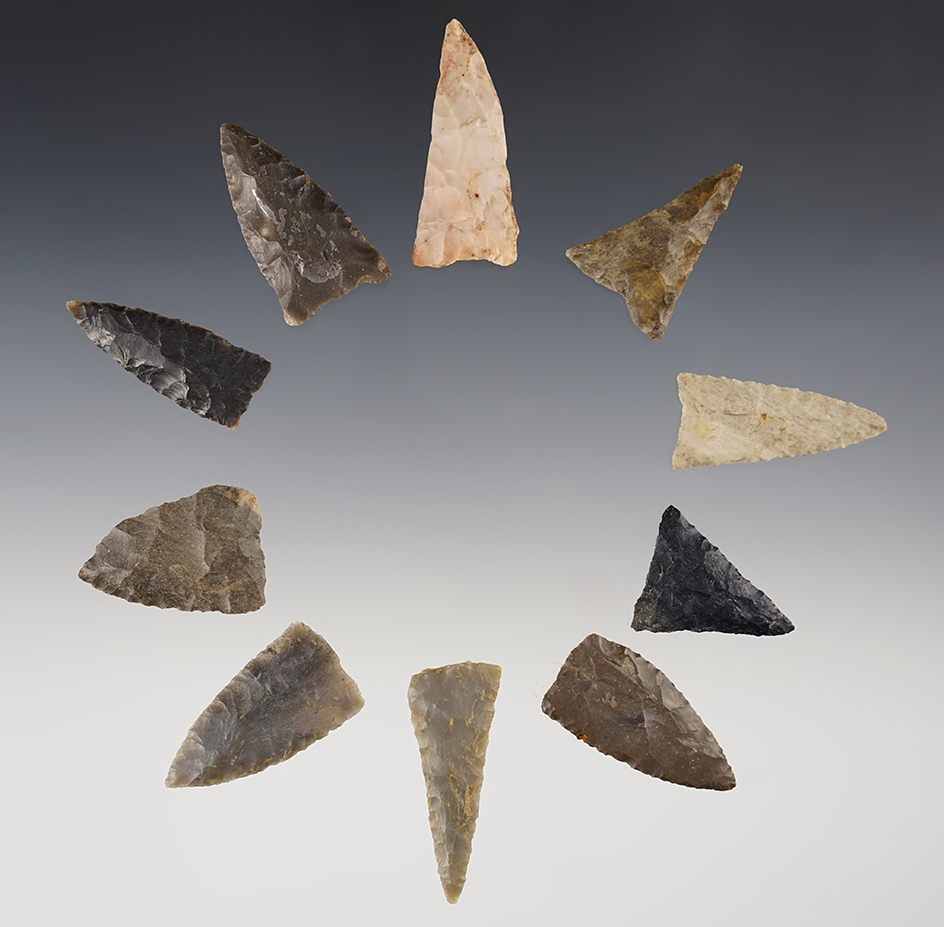Set of 10 Midwest Triangles in good condition. The largest is 1 3/4".