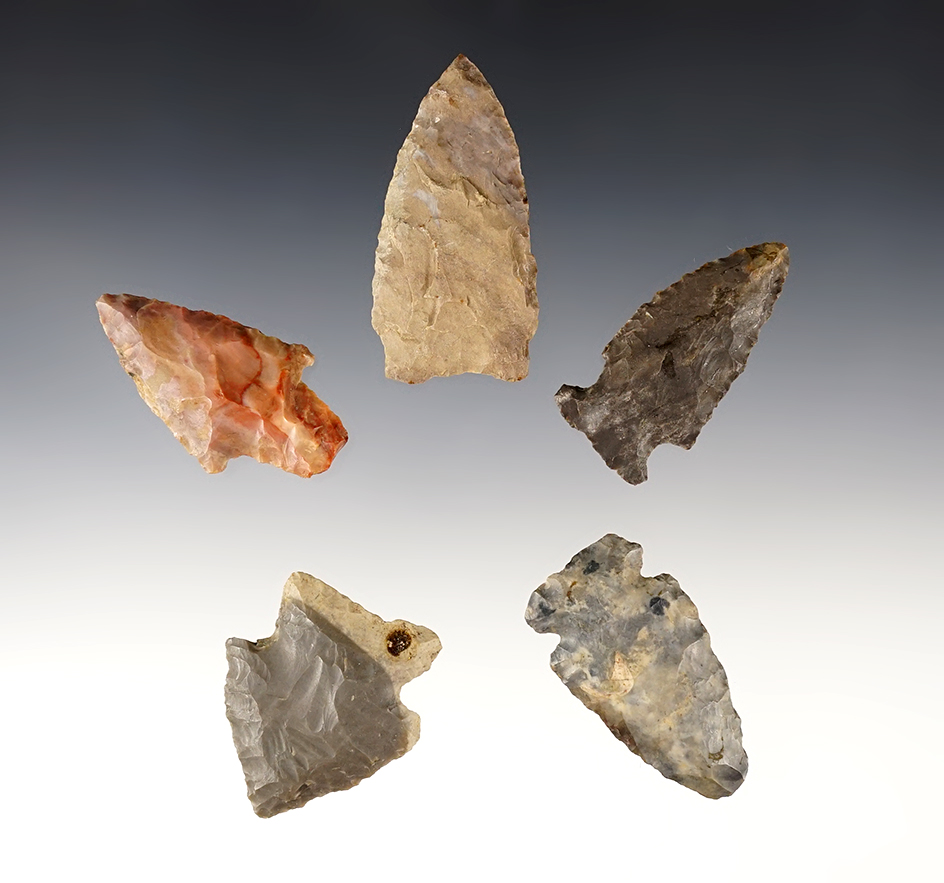 Set of 5 well made Ohio Points. The largest is 2 5/16".