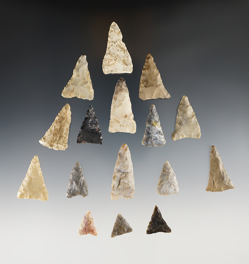 Set of 16 Ohio Triangles in good condition. The largest is 1 1/2".