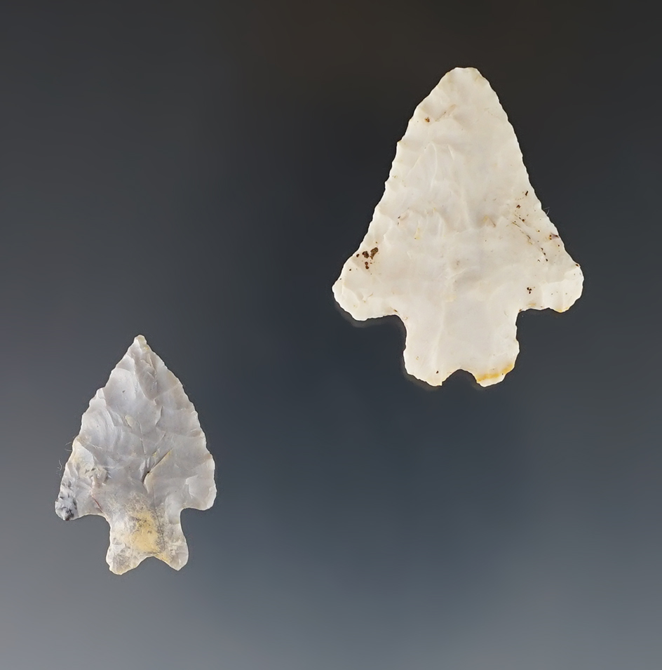 Pair of well made Bifurcated Points found in Licking Co., Ohio. The largest is 1 5/8".