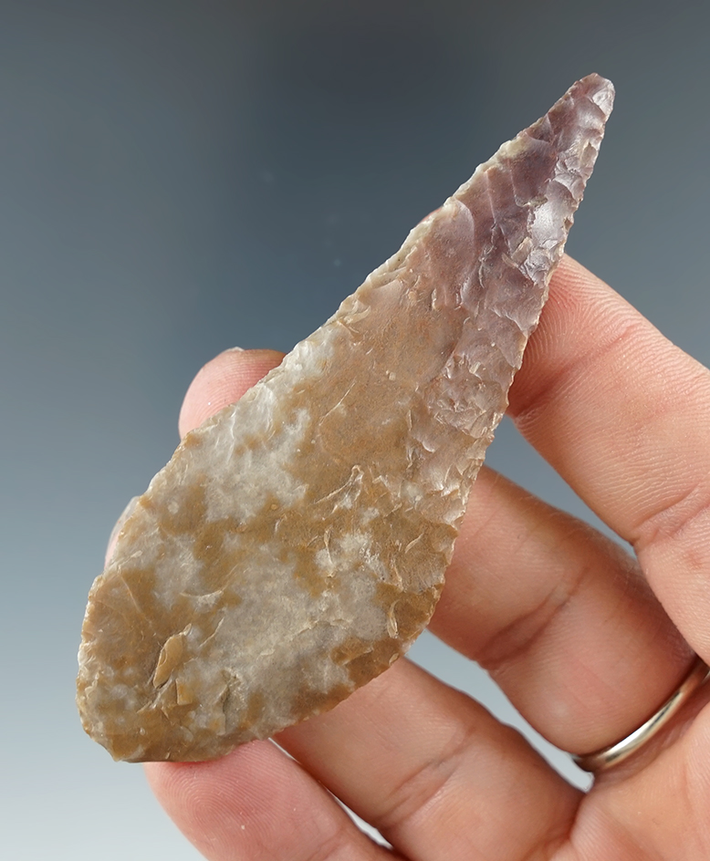 Excellent style, flaking & material - 3 3/16" multi-colored Wahmuza Knife - Umatilla, Oregon.