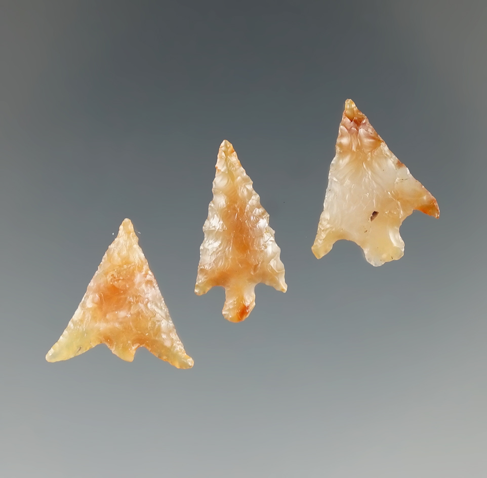 Three Columbia River Gem points made from beautiful material, largest is 13/16".