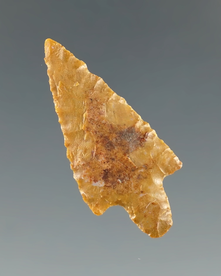 Well flaked 1 1/4" Walulla made from mottled tan Jasper found near the Hood River, Oregon.