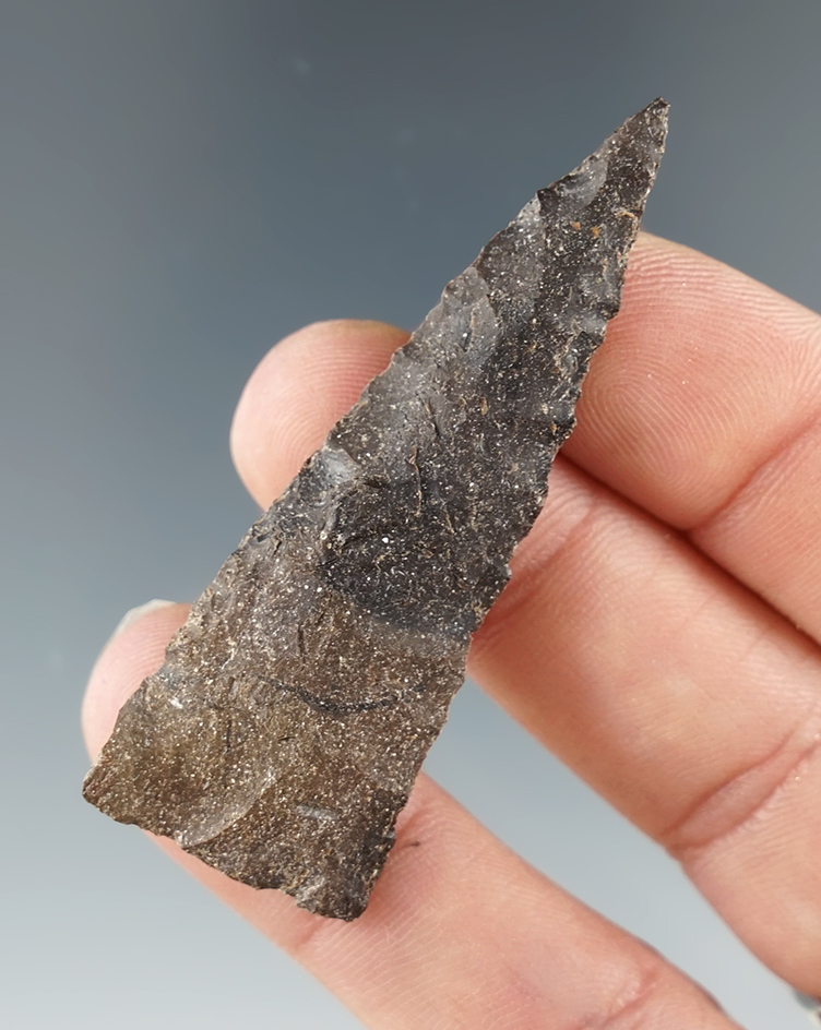 2 3/16" thin and well flaked Early Eared found in in Umatilla, Oregon.