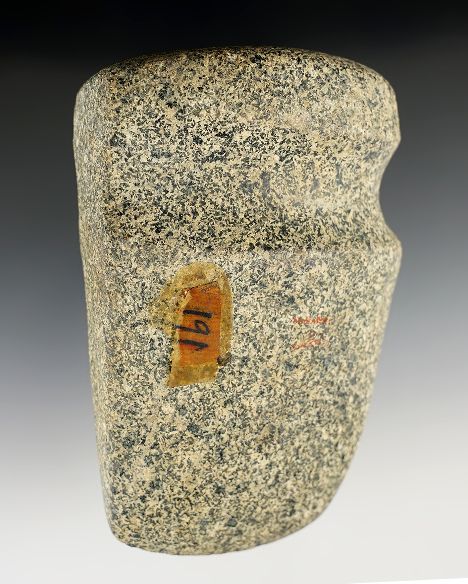 5 3/8" Long 3/4 Grooved Axe that is nicely styled from Granite. Found in Ohio.