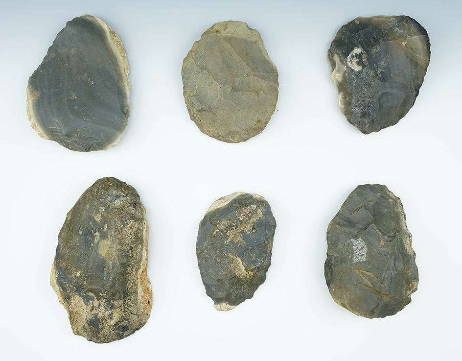 Group of 6 Hornstone Cache Blades recovered together in Indiana. Largest is 4 7/8".