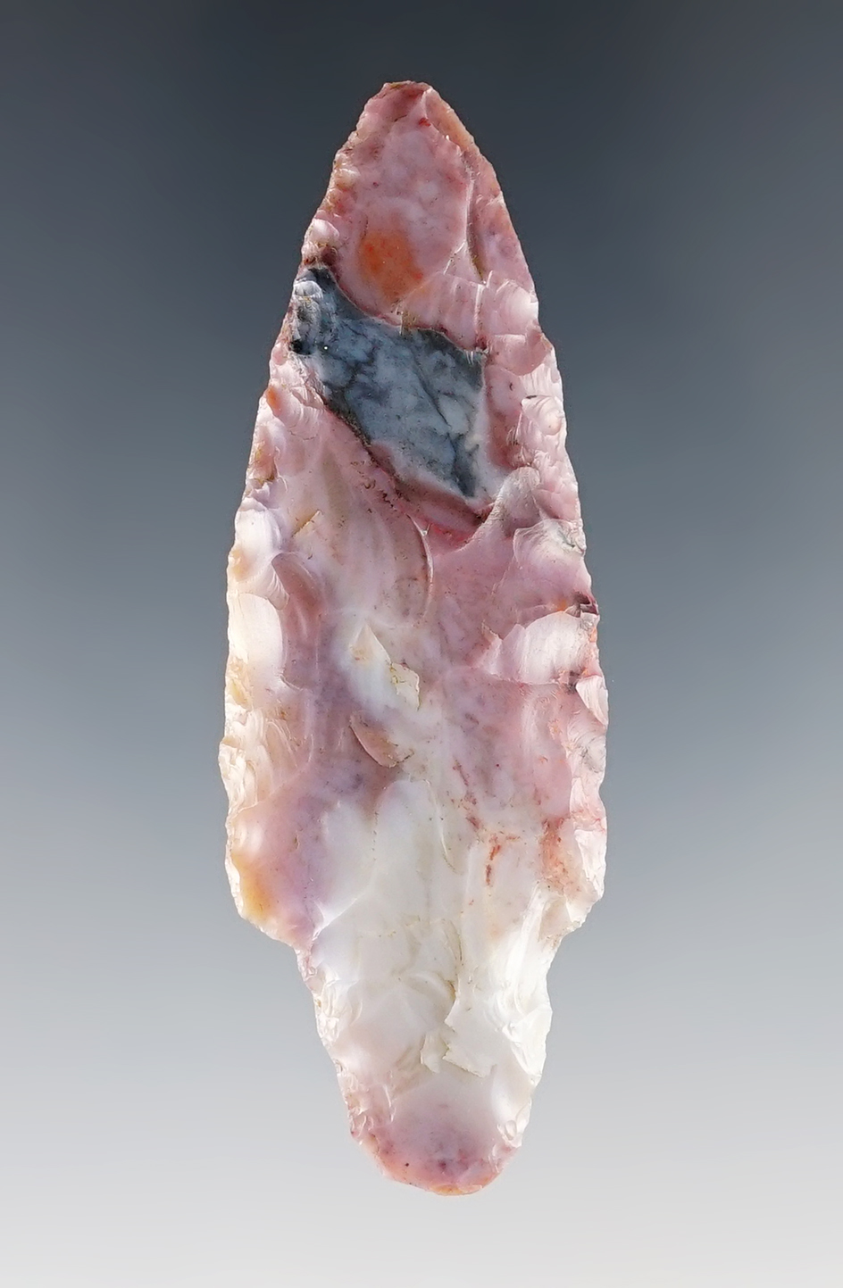 Amazing color on this 2 5/8" Adena - gem-grade Flint Ridge Flint.Marion Co., Ohio. Ex. Jack Hooks