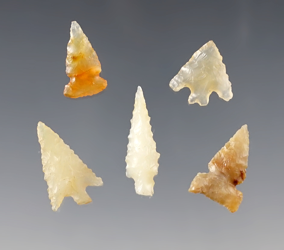 Set of five assorted Points made from attractive high-quality materials. Largest is 1".