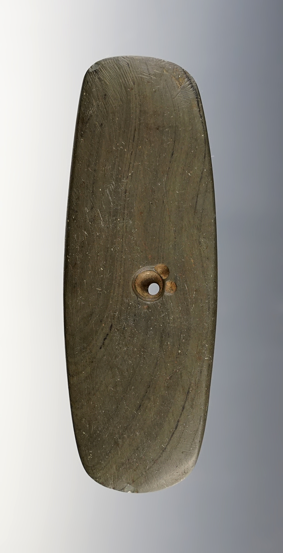 4 1/2" Banded Slate Pendant found in Lucas County Ohio. Ex. Dr. Jim Mills collection. Davis COA. 