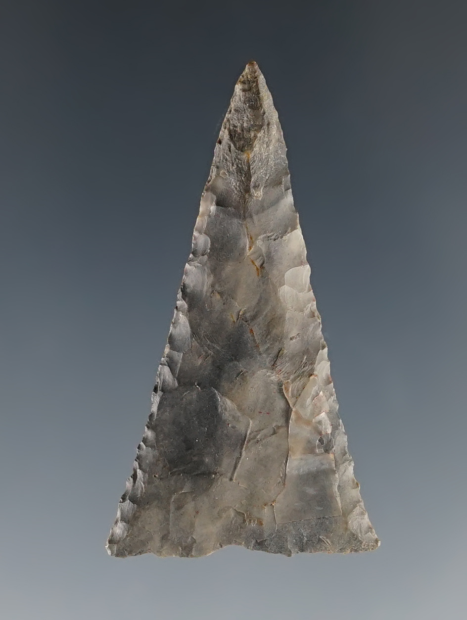 Well made 1 3/4" Ft. Ancient Triangle found in Madison Co., Ohio. Ex. Bill Likens collection.
