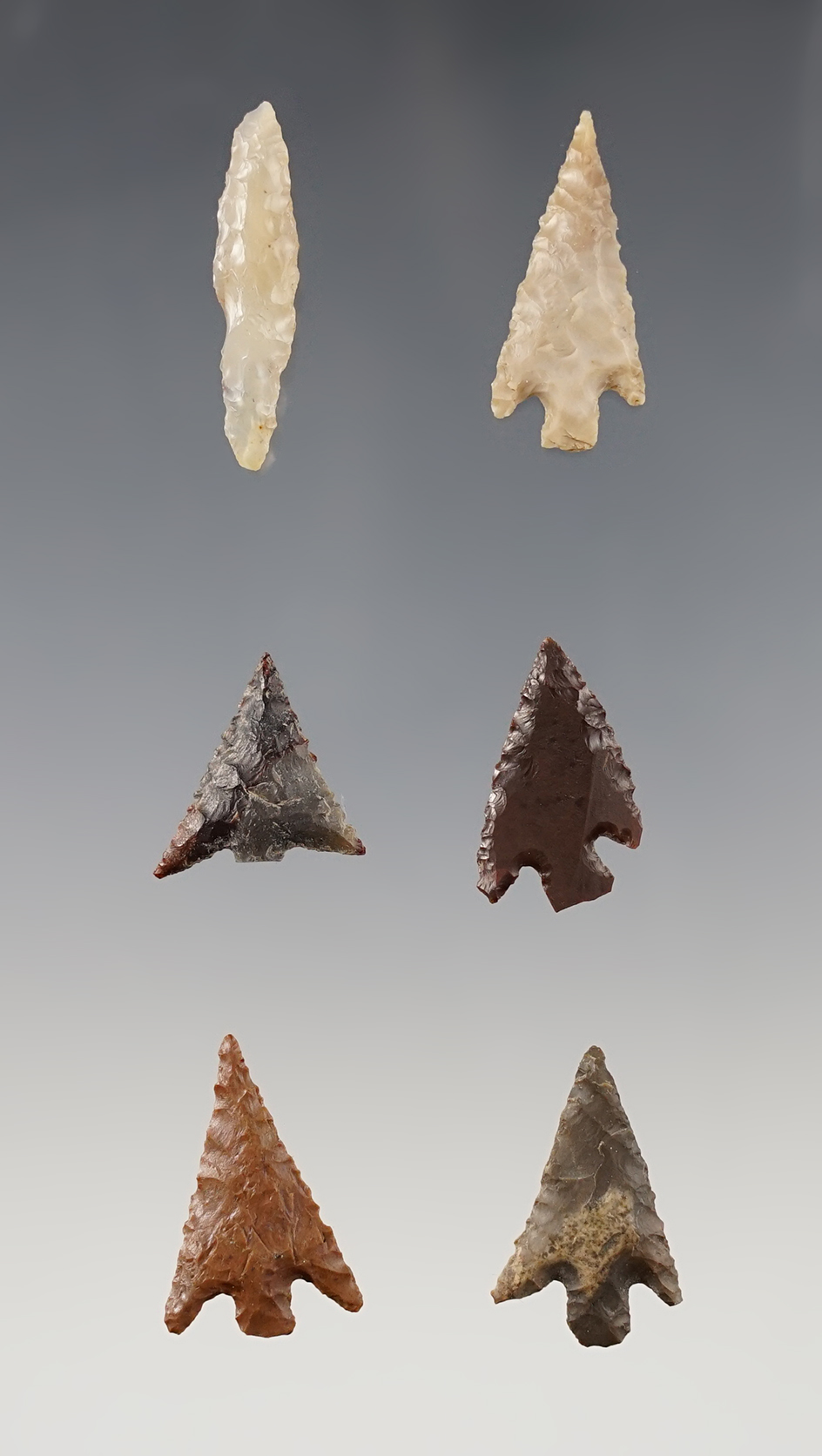 Set of 5 Columbia Plateau Points and a Chalcedony Drill - near the Columbia River. Ex. Wilke.