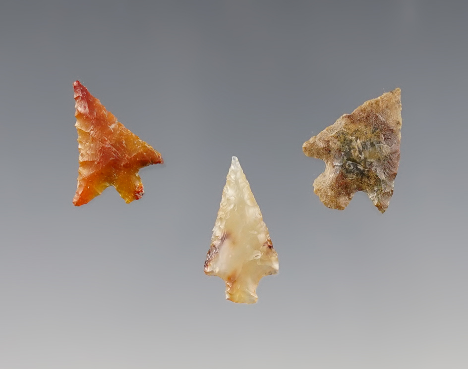 Set of three very nice Columbia Plateau points found near Columbia River. Ex. Wilke Museum.