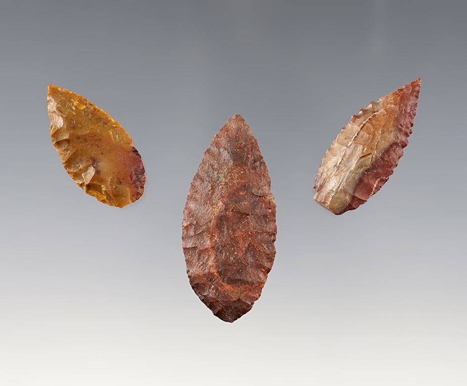 Set of three nicely flaked Leaf Points. Found near the Columbia River. Ex. Wilke Museum.