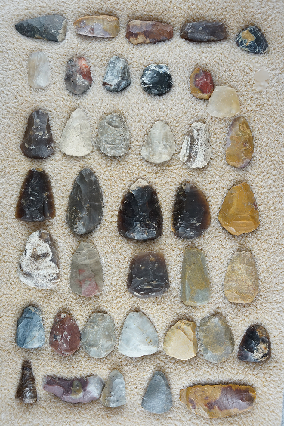 Group of Thumb Scrapers made from various materials found in South Dakota. largest is 1 3/4".
