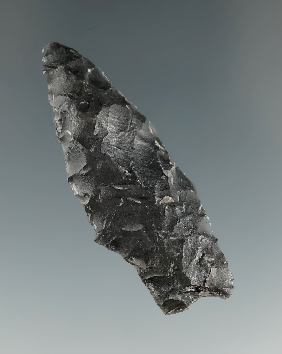 Pictured! 1 7/8" Paleo Windust made from obsidian found in southeast Oregon.