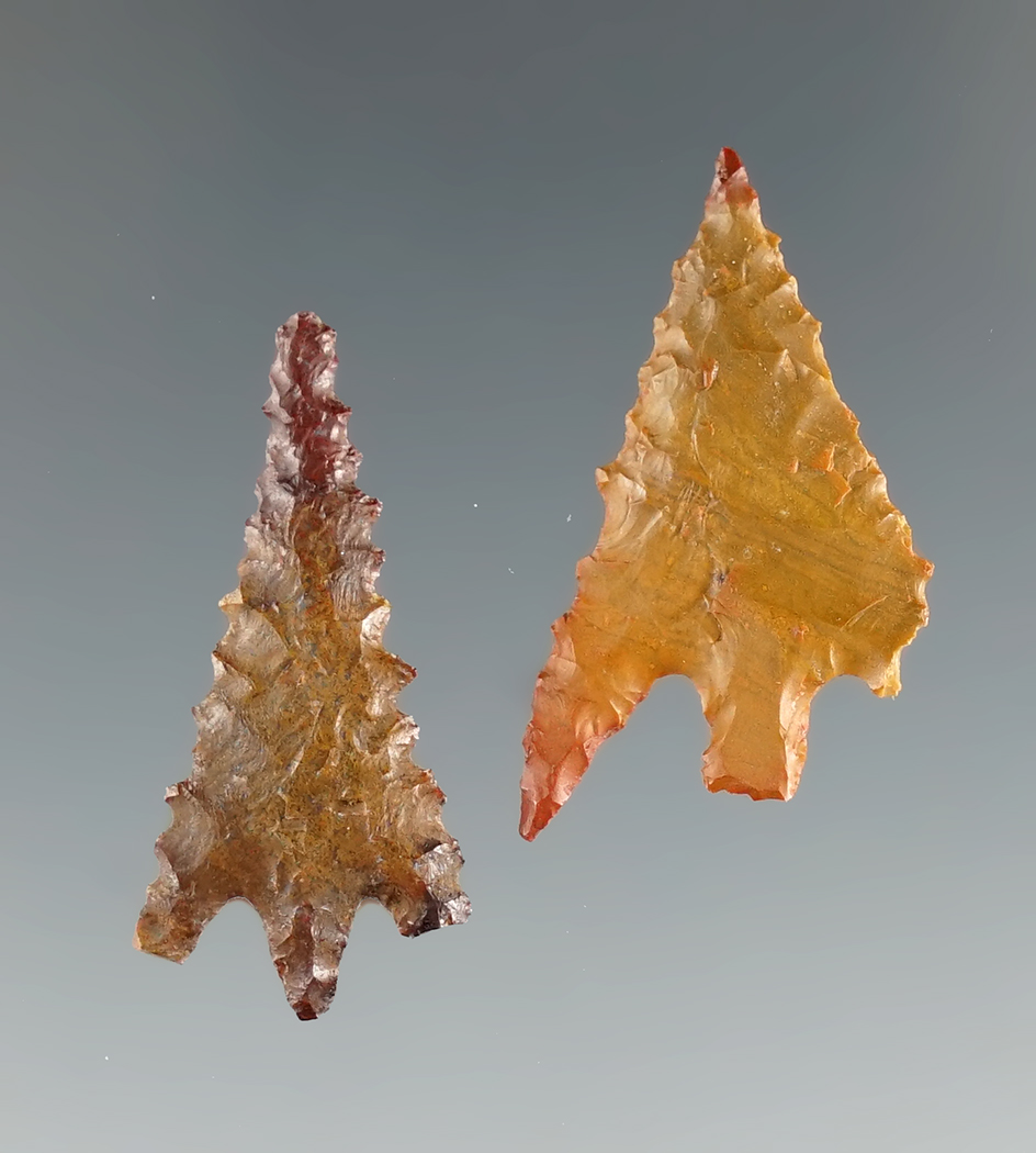Pair of Gunther Barbs found in Sam's Valley, Jackson Co., Oregon. Both made from Jasper. Largest is