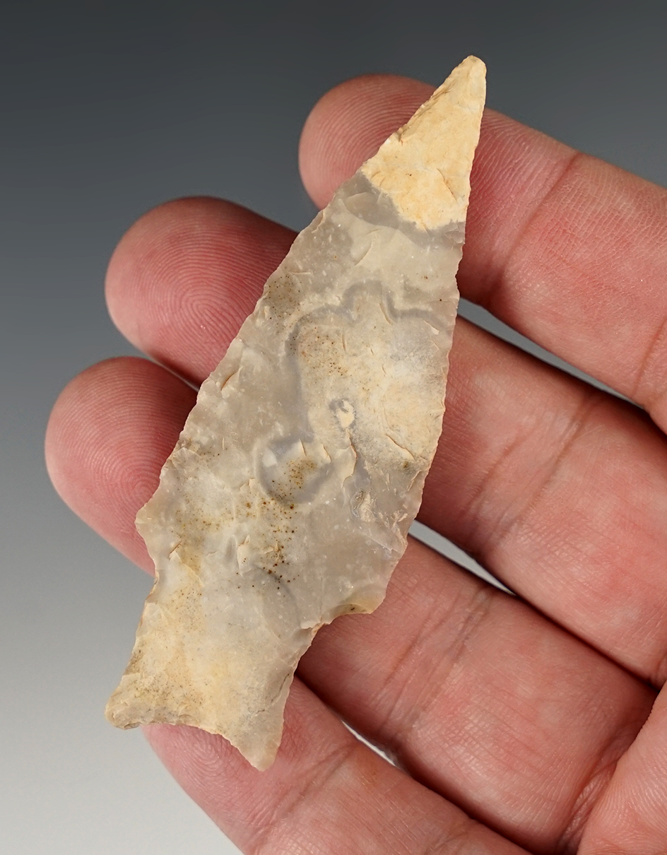 3" Stemmed Dart Point made from Jefferson Co.,  Chert. Found in Illinois.
