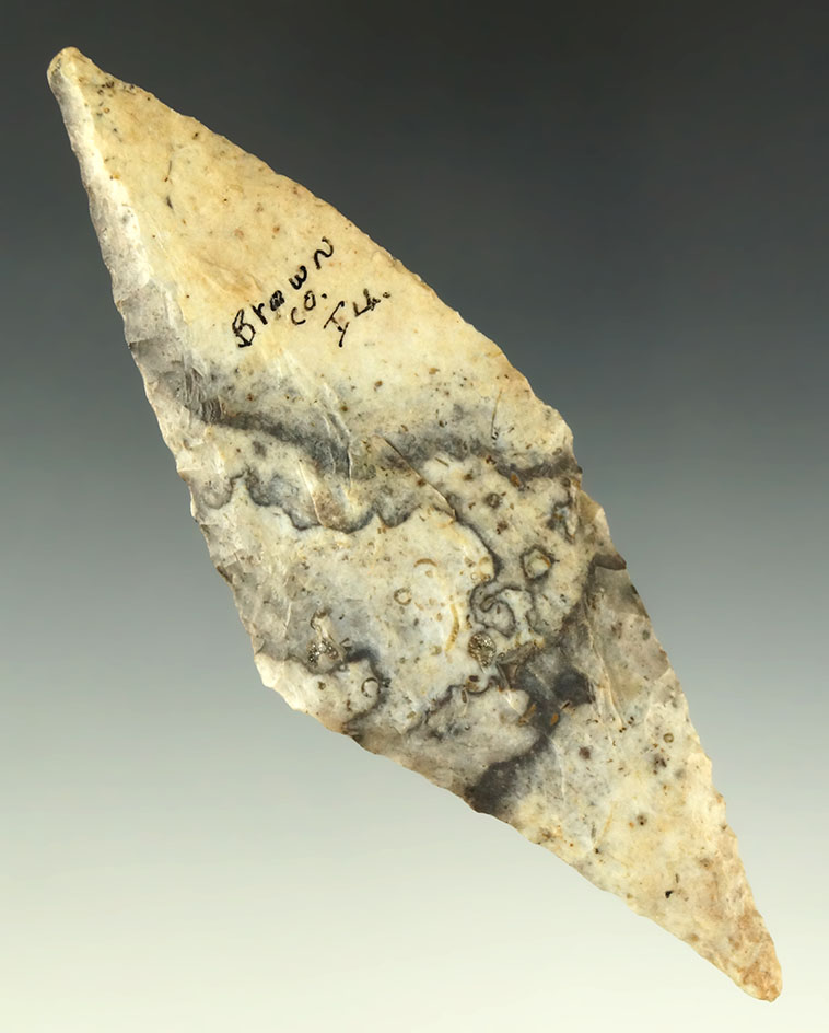 Beautiful material! 4 1/4" Harahey Knife - Brown Co., Illinois Ex. Shewey collection.  Ex. Museum!