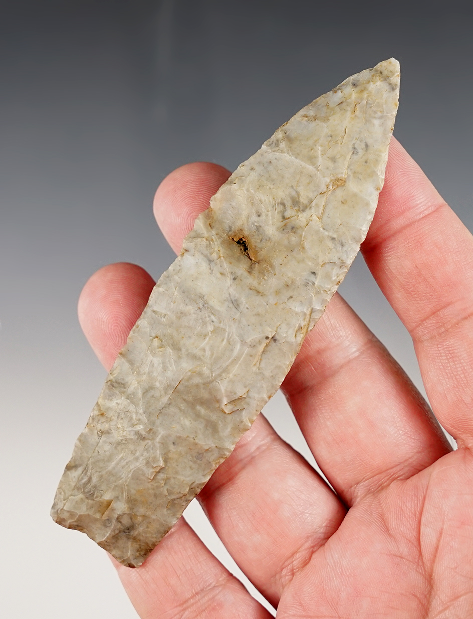 4 7/16" Flint Ridge Flint Paleo Lanceolate found in Lorain Co., Ohio. 