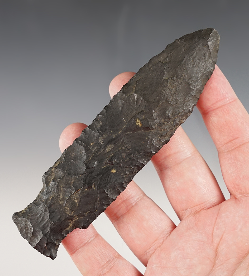5 3/16" Paleo Stringtown Lance made from Coshocton Flint. Found in Ohio. 