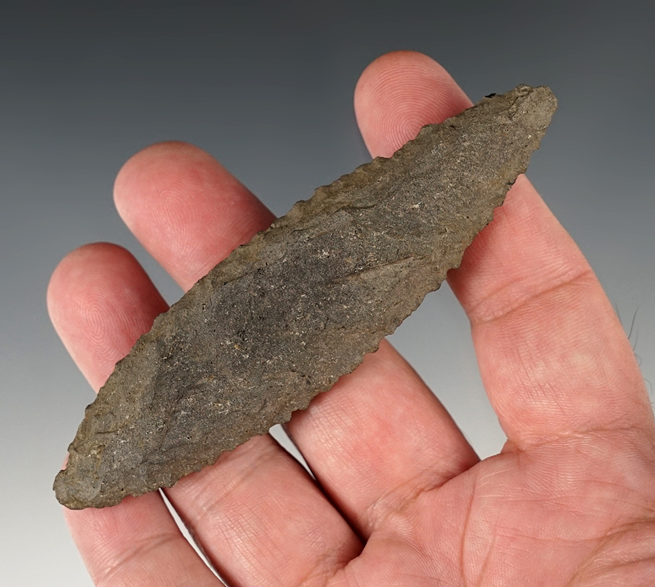 4 1/8" Serrated Kennewick made from Basalt. Found in Franklin Co., Washington.