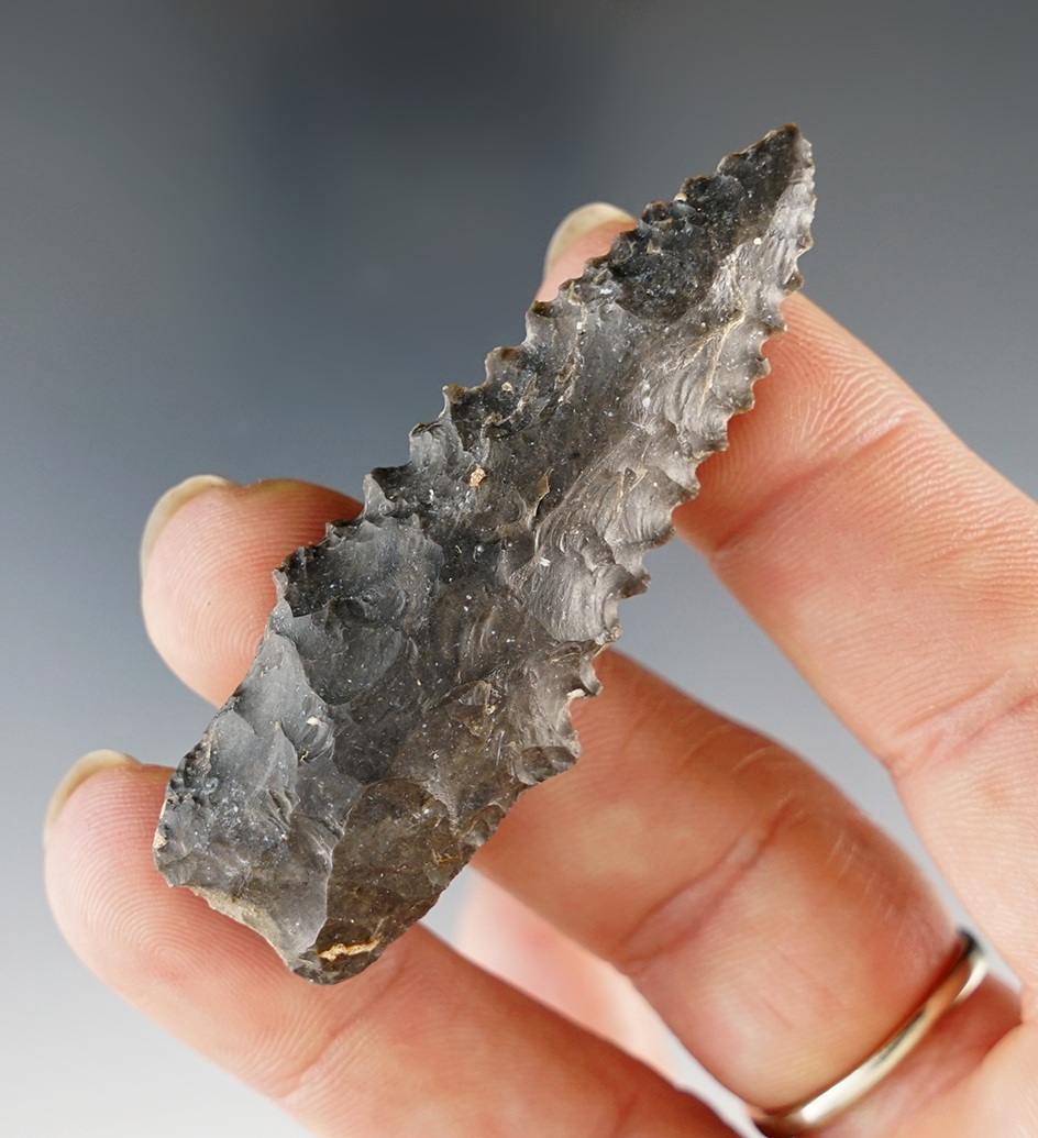 2 3/8" Well made from black Chert, found in Coryell Co., Texas. Comes with a Rogers COA.