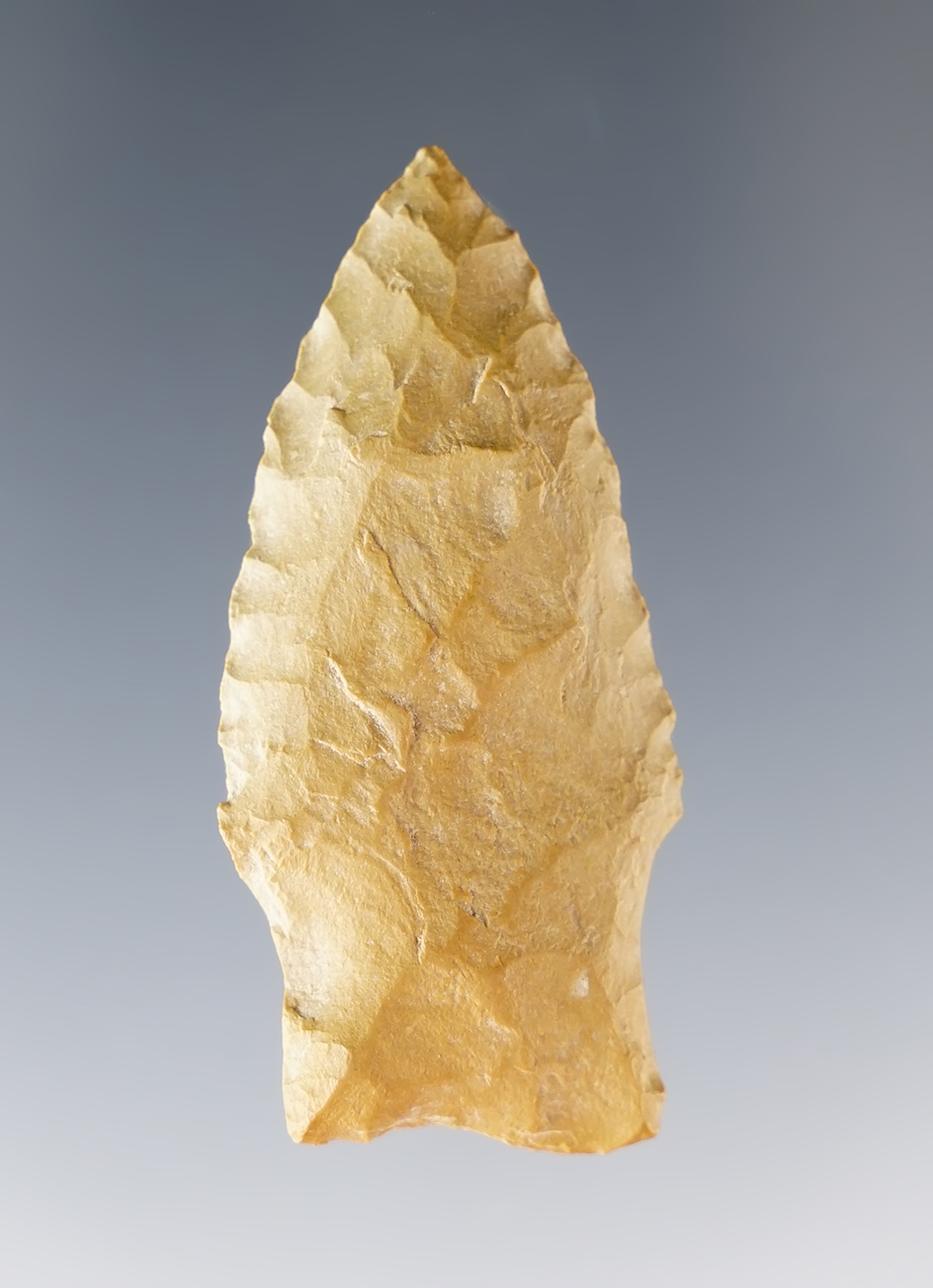 1 13/16" Darl made from tan Chert, found in Texas. Ex. Perino Collection. Bennett COA.